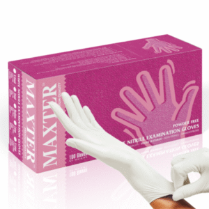 Maxter nitrilinės pirštinės, baltos, S-M-L dydis, 100 vnt.